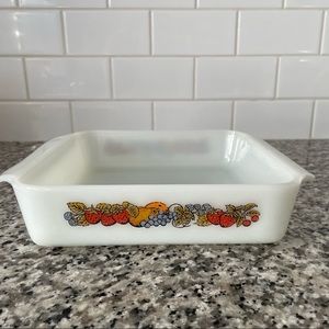 Vintage Anchor Hocking Fire King Square Milk Glass 1970s Dish Fruit Harvest
